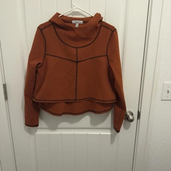 Cherfly Women's Orange Hooded Swing Pullover Shirt Long Sleeve Size Medium - Picture 1 of 6